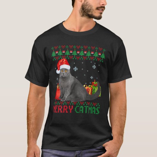 Merry Catmas Cat Ugly Kerstmis Chartreux mama Pap T-shirt (Voorkant)
