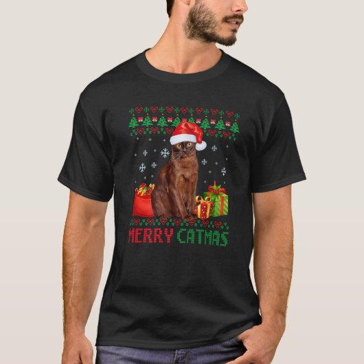 Merry Catmas Cat Ugly Kerstmis Havana Brown mama D T-shirt (Voorkant)