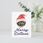 Merry Catmas, Christmas Cat Santa hat Invitation Briefkaart (Staand voorkant)