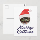 Merry Catmas, Christmas Cat Santa hat Invitation Briefkaart (Voorkant / Achterkant)
