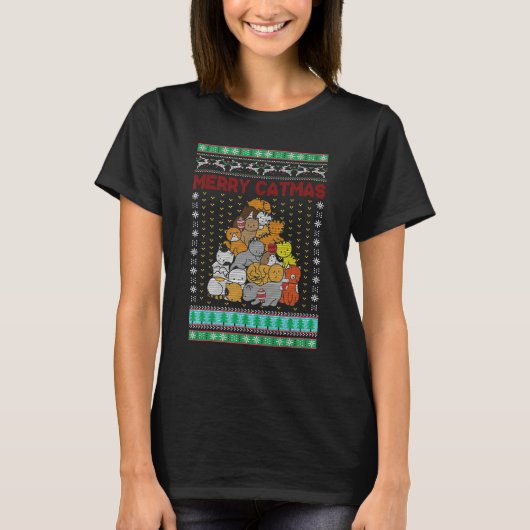 Merry Catmas Christmas Cat Tree Kitten X Mas Tree T-shirt (Voorkant)