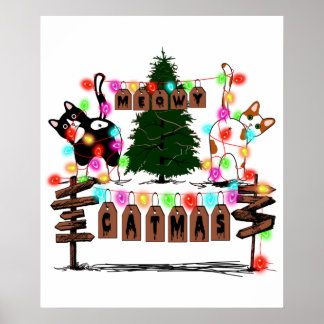 MERRY CATMAS, Cute Cat kerstcadeau, X-mas Cat Poster