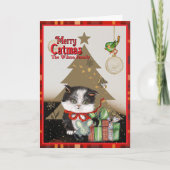 Merry Catmas Cute Kitten Christmas Red bow Feestdagen Kaart (Voorkant)