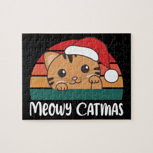 Merry Catmas Funny Cat Kerstmis gejun Jigzaag Puzz Legpuzzel (Horizontaal)