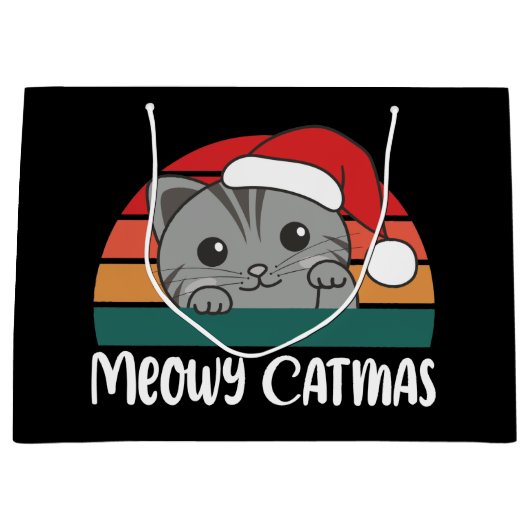 Merry Catmas Funny Cat Kerstmis Grote Gift Ba Groot Cadeauzakje (Voorkant)