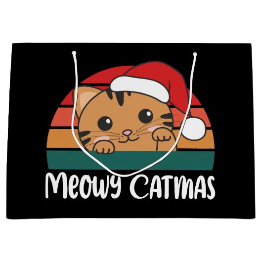 Merry Catmas Funny Cat Kerstmis Grote Gift Ba Groot Cadeauzakje (Voorkant)