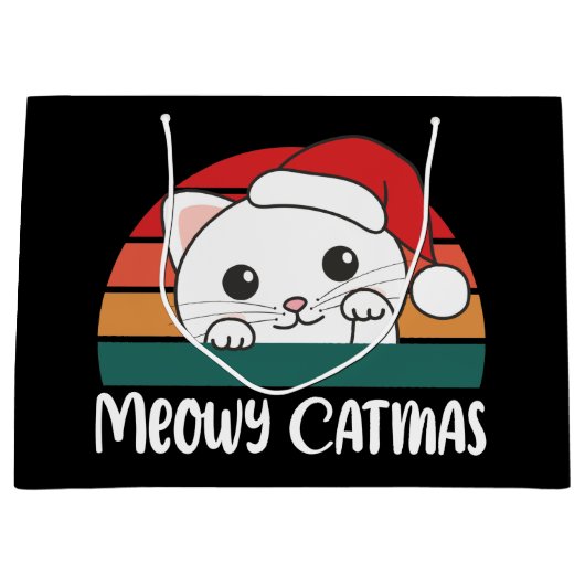 Merry Catmas Funny Cat Kerstmis Grote Gift Ba Groot Cadeauzakje (Voorkant)