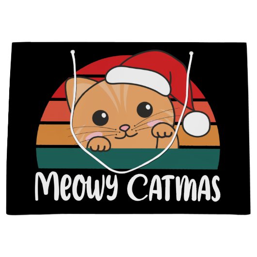 Merry Catmas Funny Cat Kerstmis Grote Gift Ba Groot Cadeauzakje (Voorkant)
