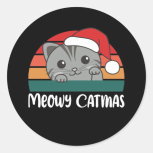 Merry Catmas Funny Cat Kerstmis Klassieke Ronde Sticker