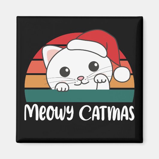 Merry Catmas Funny Cat Kerstmis Magnet (Voorkant)