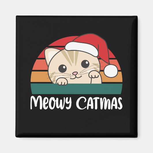 Merry Catmas Funny Cat Kerstmis Magnet (Voorkant)