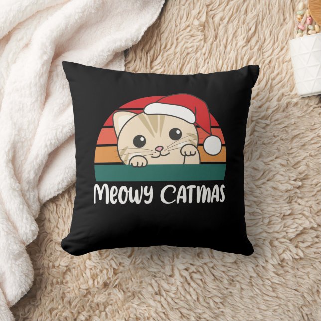 Merry Catmas Funny Cat Kerstmis Sierkussen (Deken)