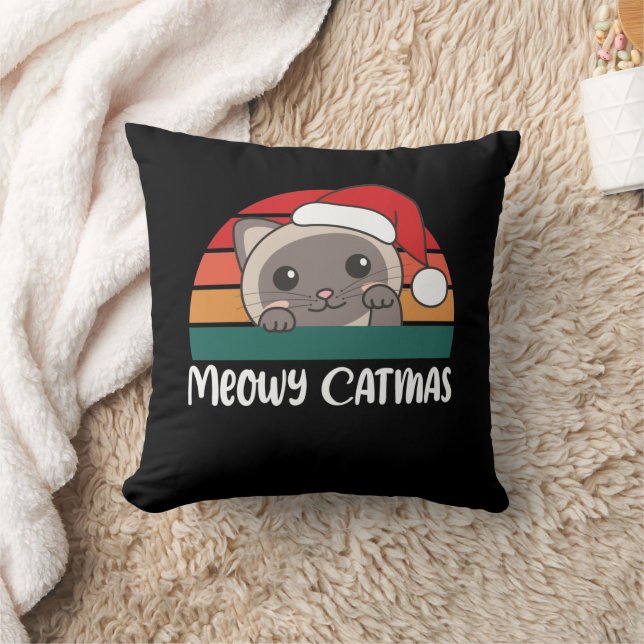 Merry Catmas Funny Cat Kerstmis Sierkussen (Deken)