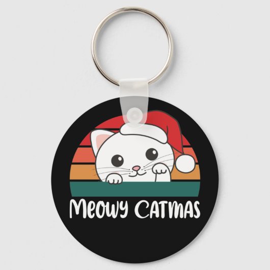 Merry Catmas Funny Cat Kerstmis Sleutelhanger (Voorkant)