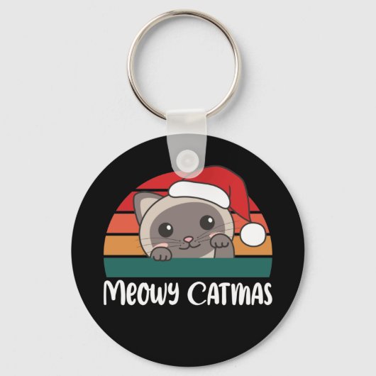 Merry Catmas Funny Cat Kerstmis Sleutelhanger (Voorkant)
