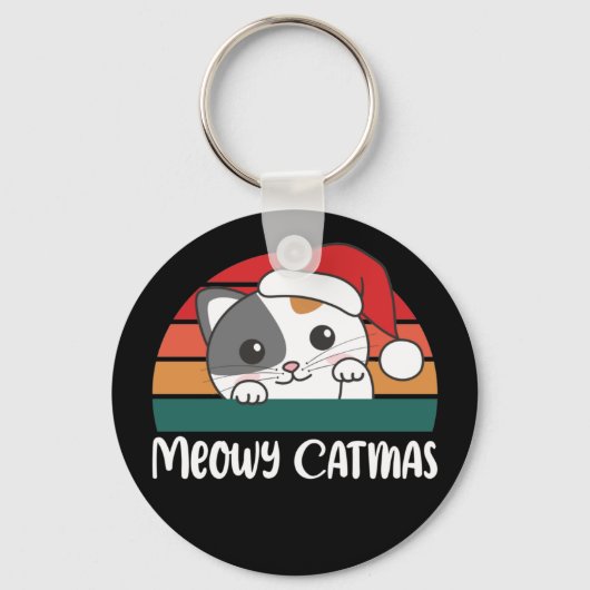 Merry Catmas Funny Cat Kerstmis Sleutelhanger (Voorkant)