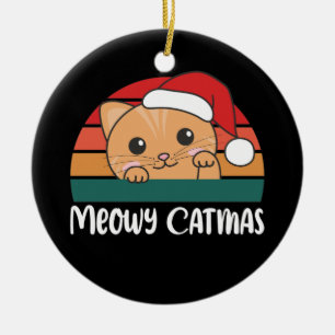 Merry Catmas Funny Cat Kerstmis un Ceramic Ornam Keramisch Ornament
