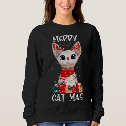 Merry Catmas Funny Cat Owner T shirt, Sphynx Cat X Trui (Voorkant)