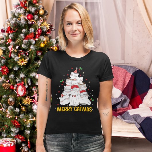 Merry Catmas Funny Cats Christmas Tree T-shirt