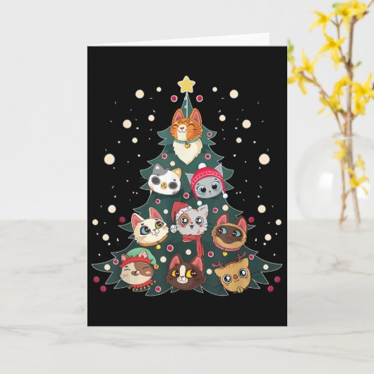 Merry Catmas Funny Christmas Tree, Cats Xmas Meow  Kaart (Gele Bloem)