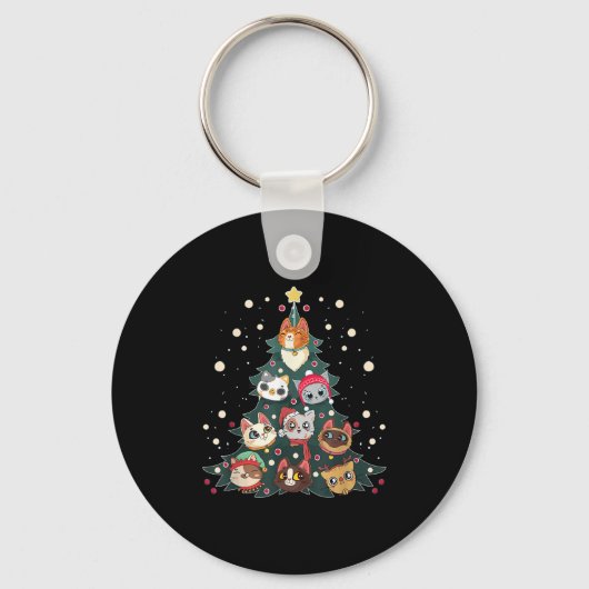 Merry Catmas Funny Christmas Tree, Cats Xmas Meow  Sleutelhanger (Voorkant)