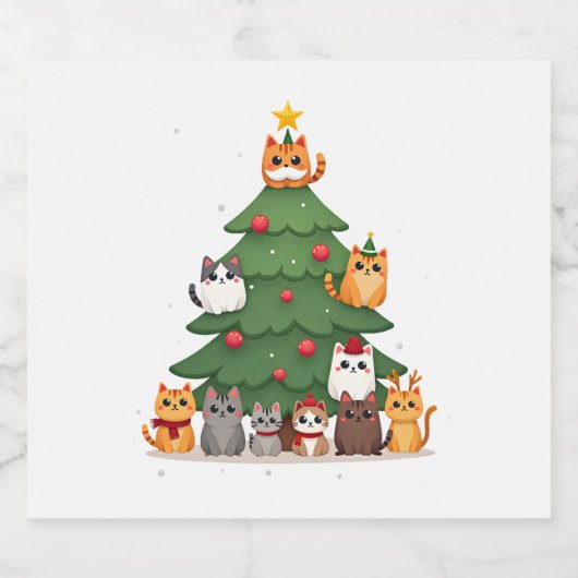 Merry Catmas Funny Christmas Tree, Cats Xmas Meow  Sparkling Wijnetiket (Enkel label)
