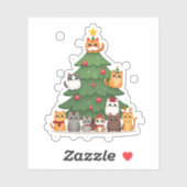 Merry Catmas Funny Christmas Tree, Cats Xmas Meow  Sticker (Vel)