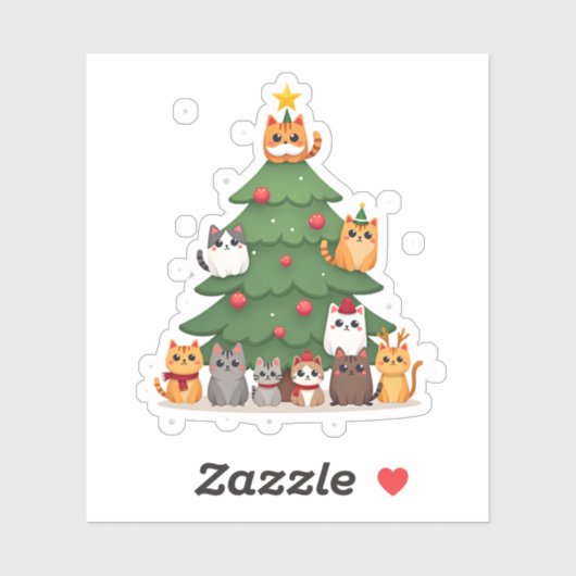Merry Catmas Funny Christmas Tree, Cats Xmas Meow  Sticker (Vel)