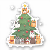 Merry Catmas Funny Christmas Tree, Cats Xmas Meow  Sticker (Voorkant)
