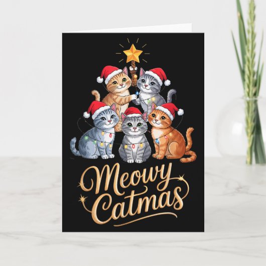 Merry Catmas Funny Christmas Tree Matching Meowy X Kaart (Voorkant)