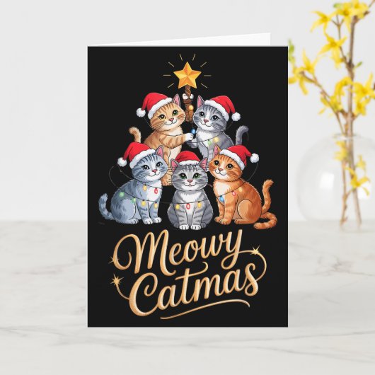 Merry Catmas Funny Christmas Tree Matching Meowy X Kaart (Gele Bloem)