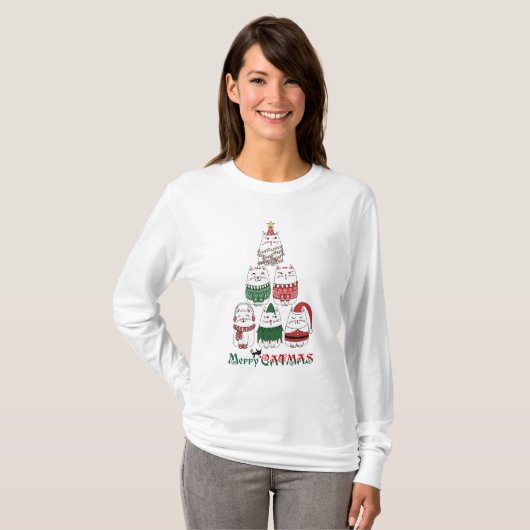 Merry Catmas Funny Kerstmis T-shirt (Voorkant volledig)