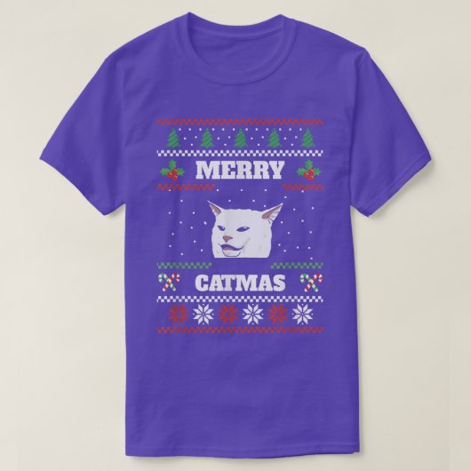 Merry Catmas Funny Ugly KerstSweater Cat Meme T-shirt (Design voorkant)