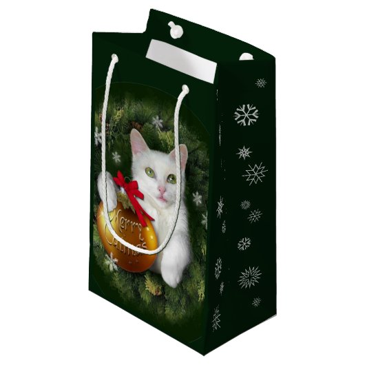 Merry Catmas Gift Bag Klein Cadeauzakje (Voorkant Gekanteld)