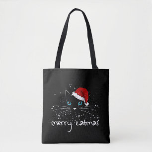 MERRY CATMAS Kat Kerstboom Meme Canvas tas