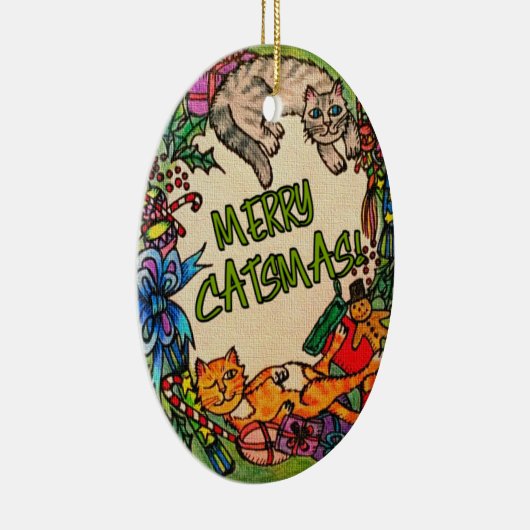Merry Catmas Keramisch Ornament (Rechts)