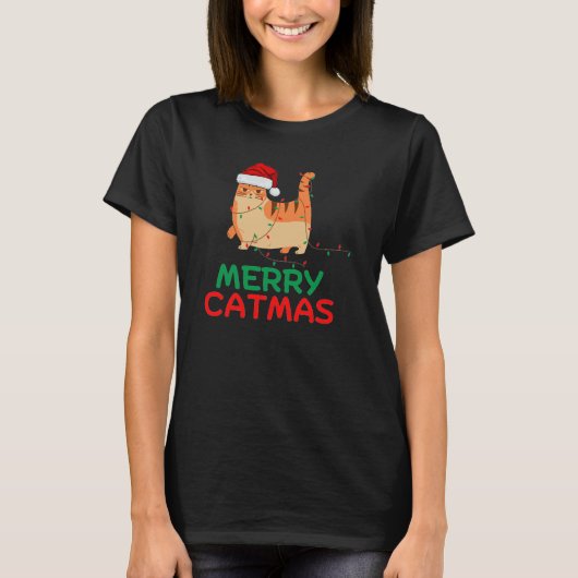 Merry Catmas Kerstfeest Funny T-shirt (Voorkant)