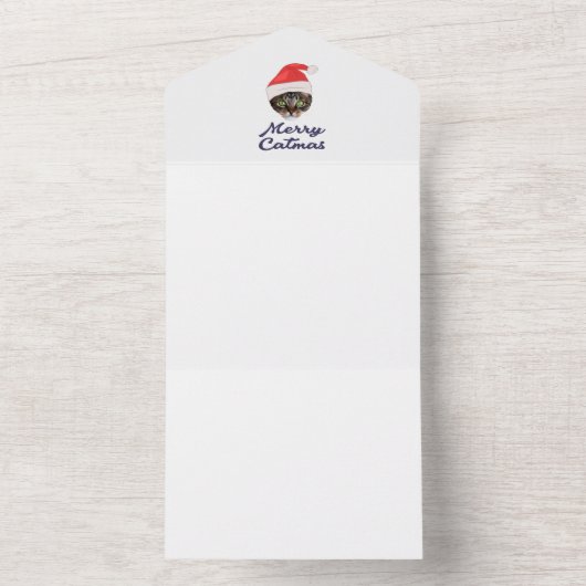 Merry Catmas, kerstkat Santa hat Invitation All In One Uitnodiging (Binnen)