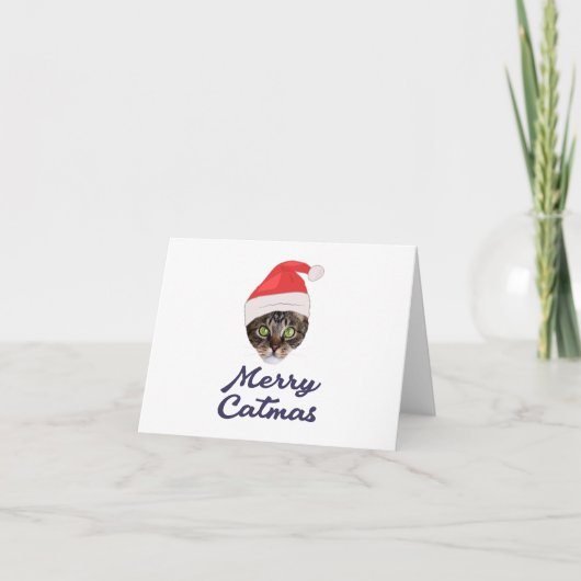 Merry Catmas, kerstkat Santa hat Invitation Bedankkaart (Voorkant)