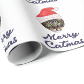 Merry Catmas, kerstkat Santa hat Invitation Cadeaupapier (Rol Hoek)