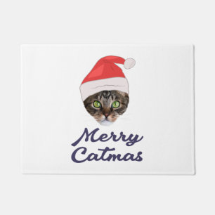 Merry Catmas, kerstkat Santa hat Invitation Deurmat
