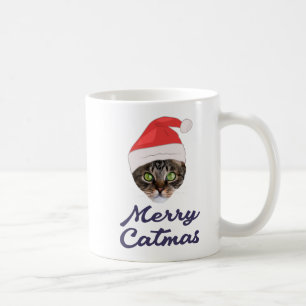 Merry Catmas, kerstkat Santa hat Invitation Koffiemok