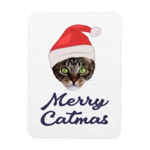 Merry Catmas, kerstkat Santa hat Invitation Magneet