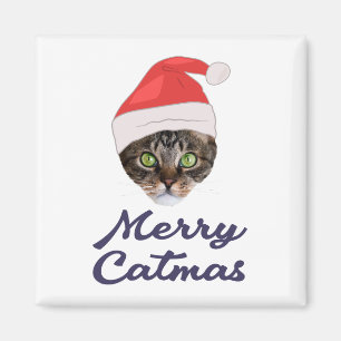 Merry Catmas, kerstkat Santa hat Invitation Magneet