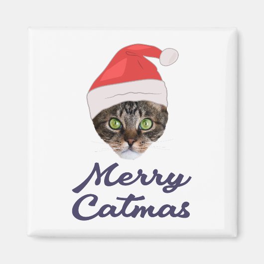 Merry Catmas, kerstkat Santa hat Invitation Magneet (Voorkant)