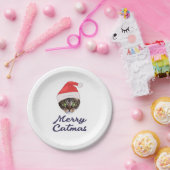 Merry Catmas, kerstkat Santa hat Invitation Papieren Bordje (Feest)