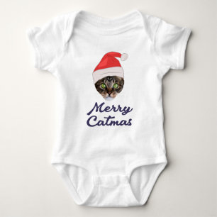 Merry Catmas, kerstkat Santa hat Invitation Romper