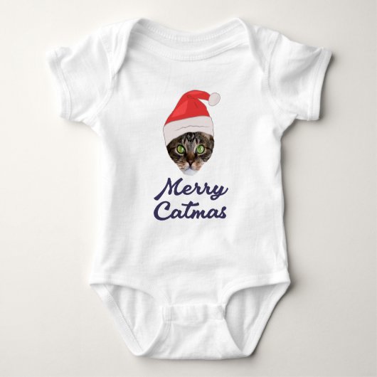 Merry Catmas, kerstkat Santa hat Invitation Romper (Voorkant)