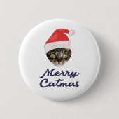 Merry Catmas, kerstkat Santa hat Invitation Ronde Button 5,7 Cm (Voorkant)