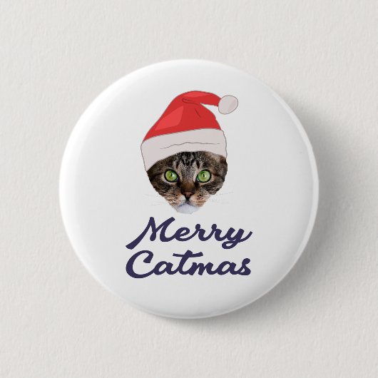 Merry Catmas, kerstkat Santa hat Invitation Ronde Button 5,7 Cm (Voorkant)